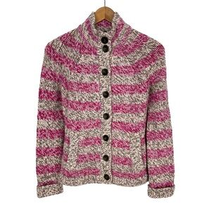 French Connection Pink, Gray & Cream Striped Knit Button-Front Cardigan